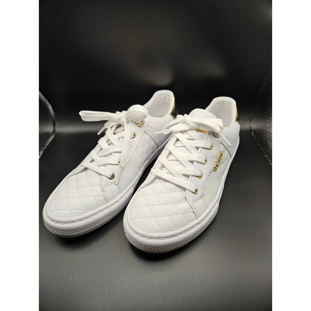 Guess Womens White Quilted Gold Accent Low Top Fashion Sneakers Size 9M